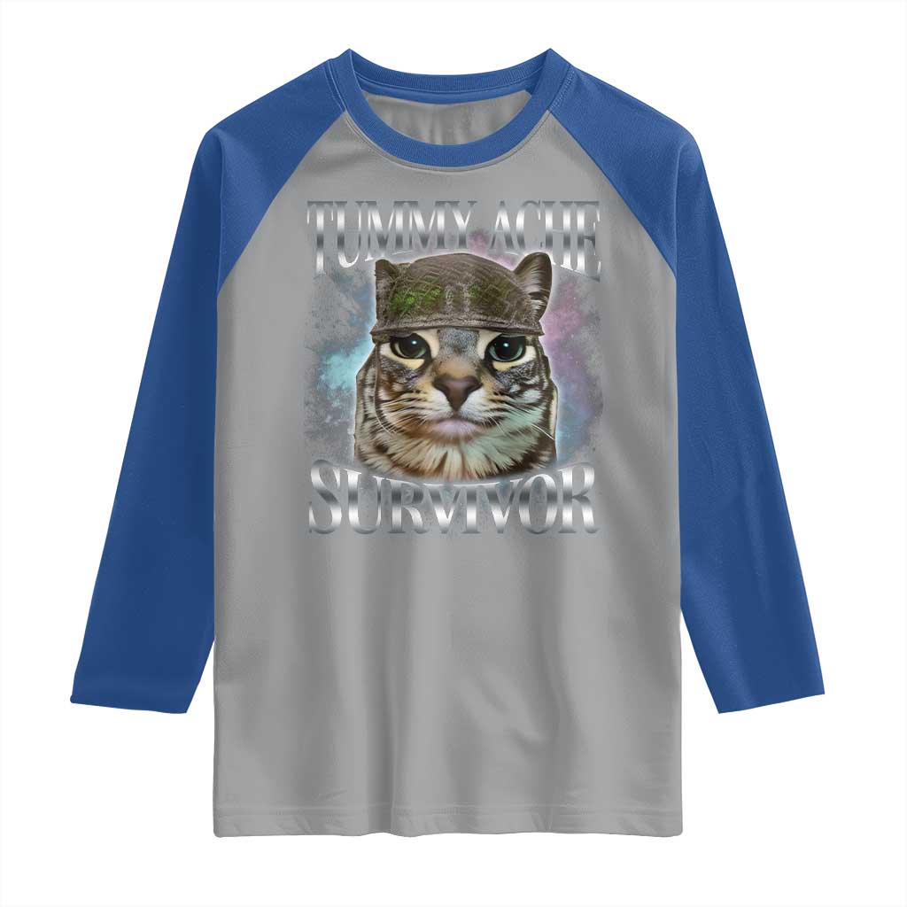 Tummy Ache Survivor Cat Meme Raglan Shirt Vintage 90s Graphic Funny Stomach Issues Bootleg TS10 Sport Gray Royal Print Your Wear