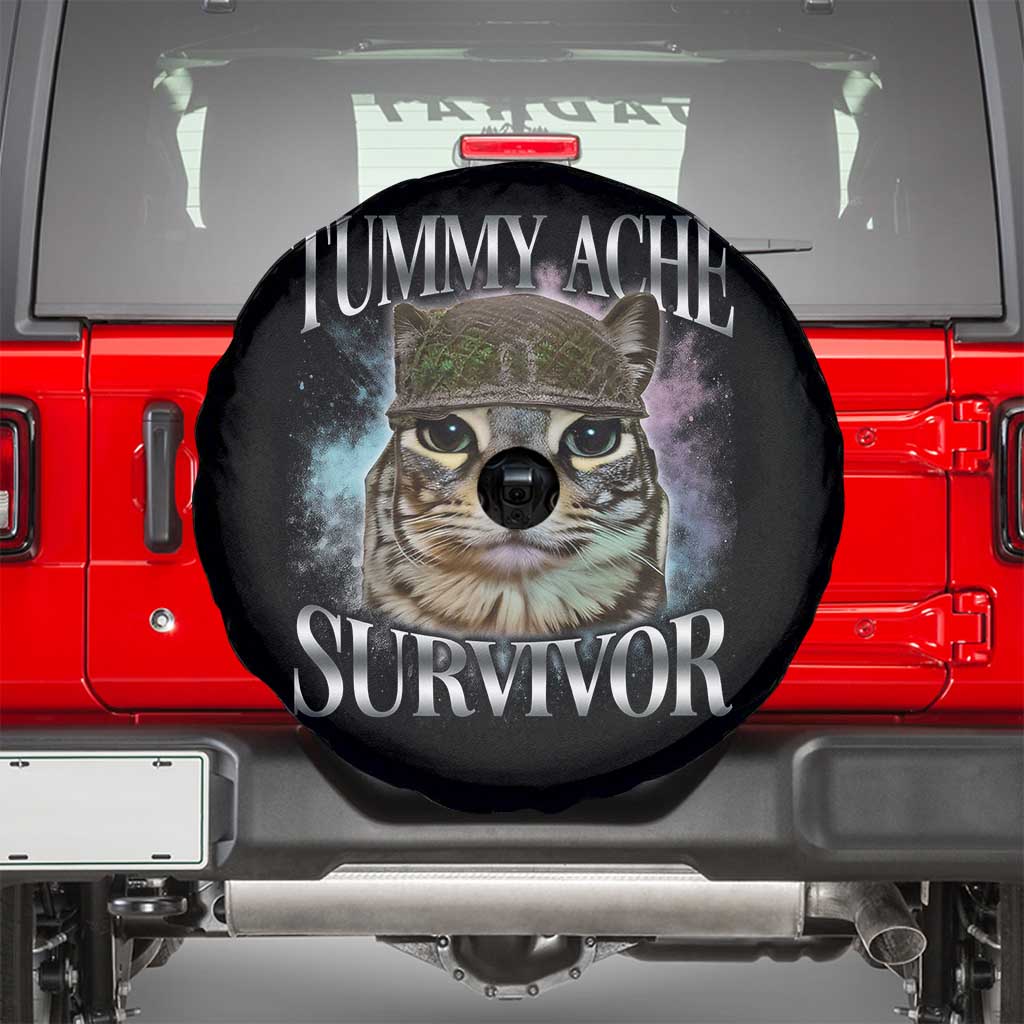 Tummy Ache Survivor Cat Meme Spare Tire Cover Vintage 90s Graphic Funny Stomach Issues Bootleg TS10 Black Print Your Wear