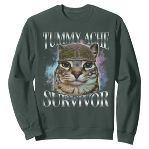 Tummy Ache Survivor Cat Meme Sweatshirt Vintage 90s Graphic Funny Stomach Issues Bootleg TS10 Dark Forest Green Print Your Wear