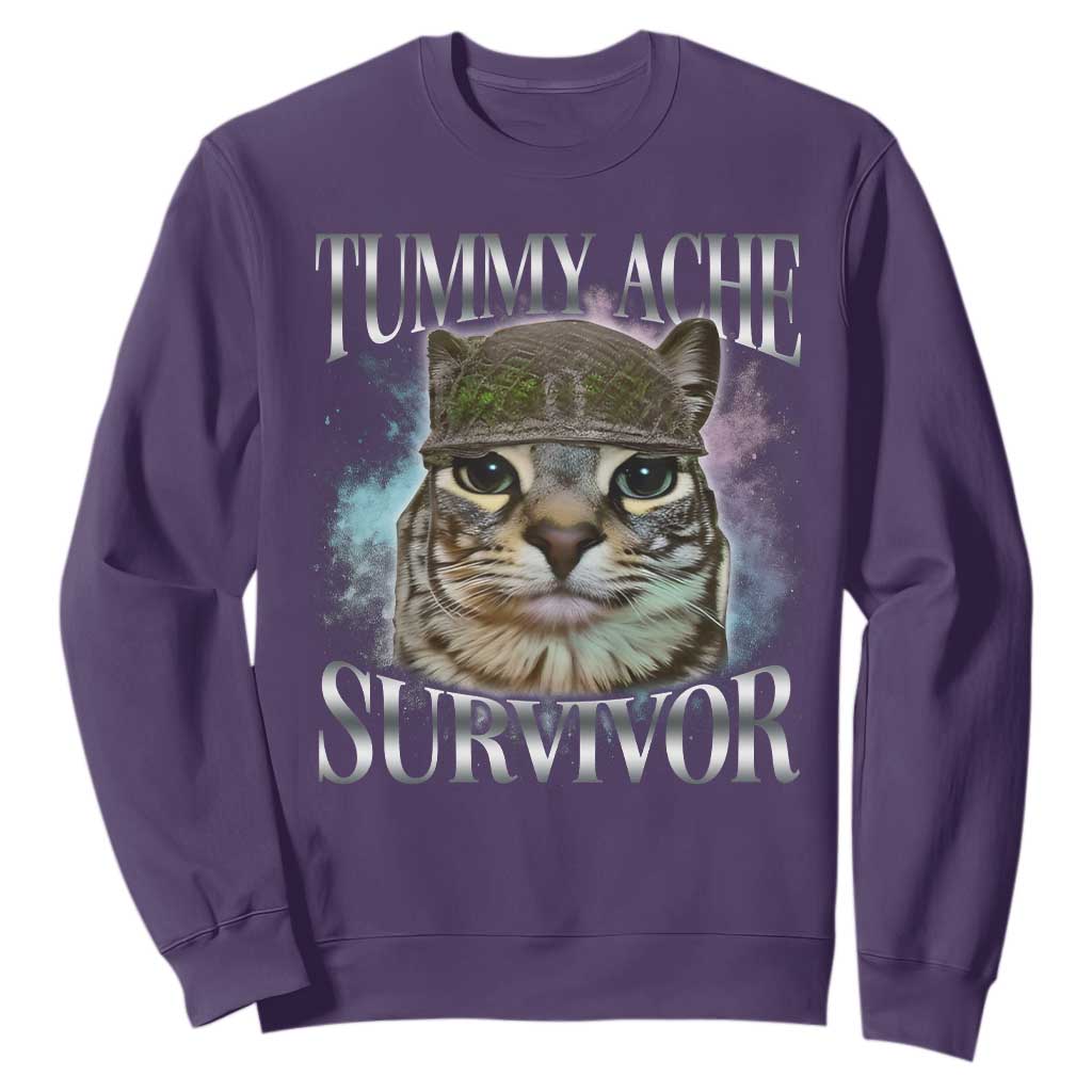 Tummy Ache Survivor Cat Meme Sweatshirt Vintage 90s Graphic Funny Stomach Issues Bootleg TS10 Purple Print Your Wear