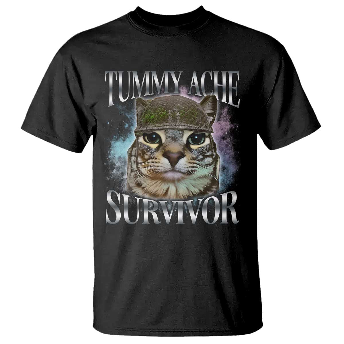 Tummy Ache Survivor Cat Meme T Shirt Vintage 90s Graphic Funny Stomach Issues Bootleg TS10 Black Print Your Wear