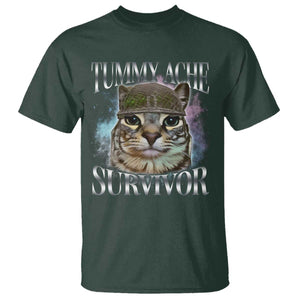 Tummy Ache Survivor Cat Meme T Shirt Vintage 90s Graphic Funny Stomach Issues Bootleg TS10 Dark Forest Green Print Your Wear