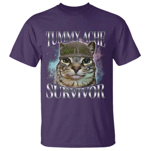 Tummy Ache Survivor Cat Meme T Shirt Vintage 90s Graphic Funny Stomach Issues Bootleg TS10 Purple Print Your Wear