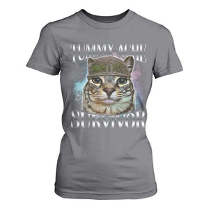Tummy Ache Survivor Cat Meme T Shirt For Women Vintage 90s Graphic Funny Stomach Issues Bootleg TS10 Charcoal Print Your Wear