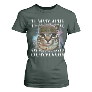 Tummy Ache Survivor Cat Meme T Shirt For Women Vintage 90s Graphic Funny Stomach Issues Bootleg TS10 Dark Forest Green Print Your Wear