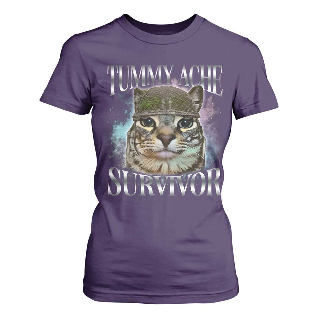 Tummy Ache Survivor Cat Meme T Shirt For Women Vintage 90s Graphic Funny Stomach Issues Bootleg TS10 Purple Print Your Wear