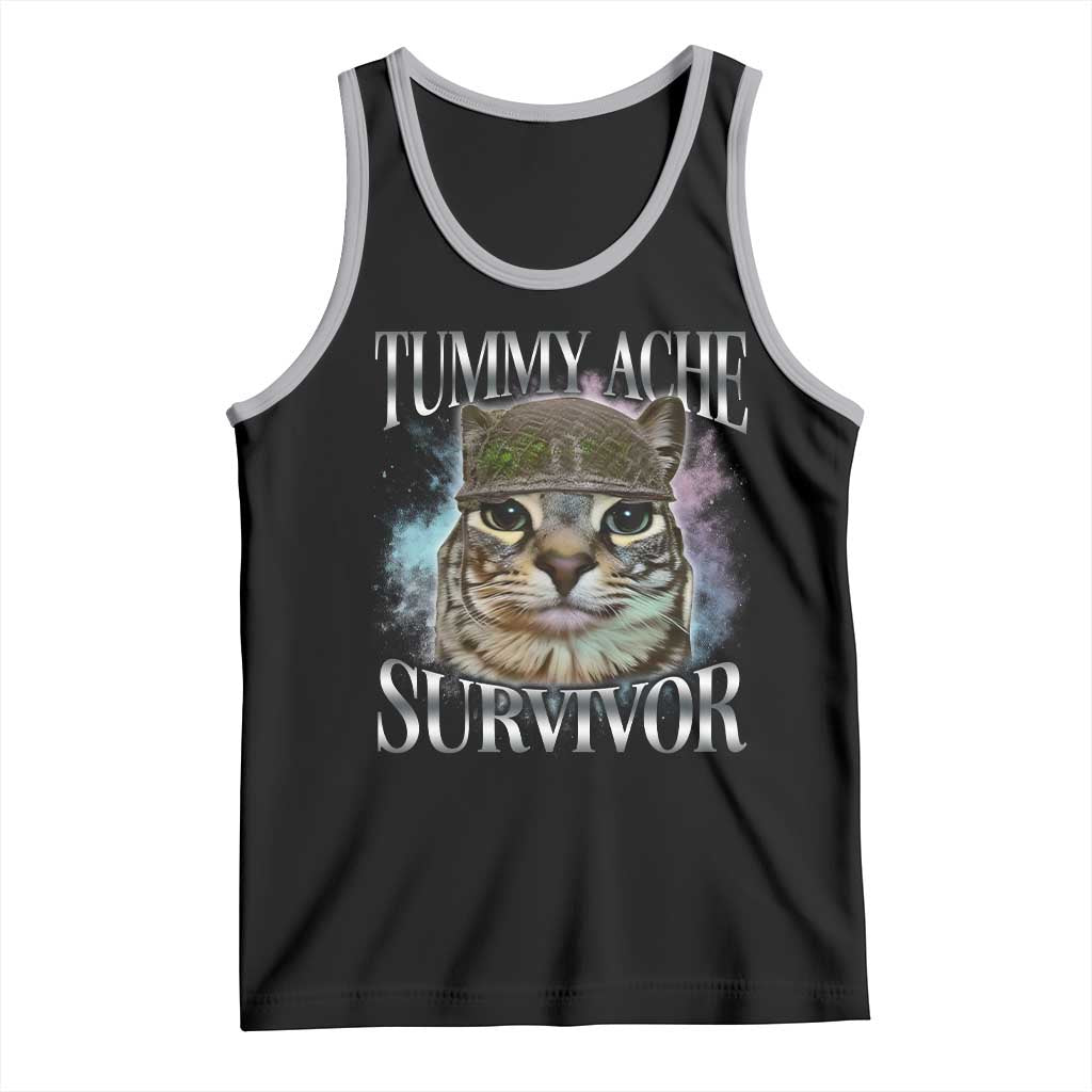 Tummy Ache Survivor Cat Meme Tank Top Vintage 90s Graphic Funny Stomach Issues Bootleg TS10 Black Athletic Heather Print Your Wear