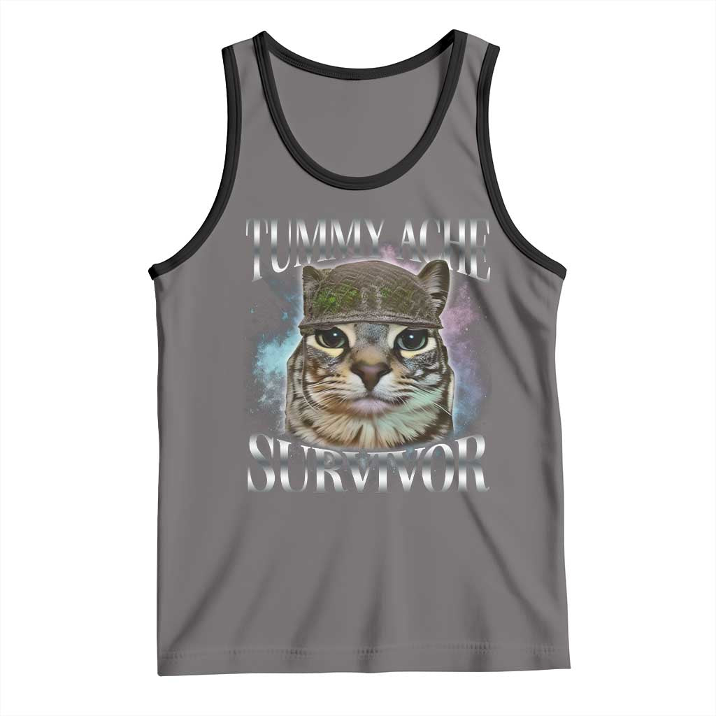 Tummy Ache Survivor Cat Meme Tank Top Vintage 90s Graphic Funny Stomach Issues Bootleg TS10 Deep Heather Black Print Your Wear