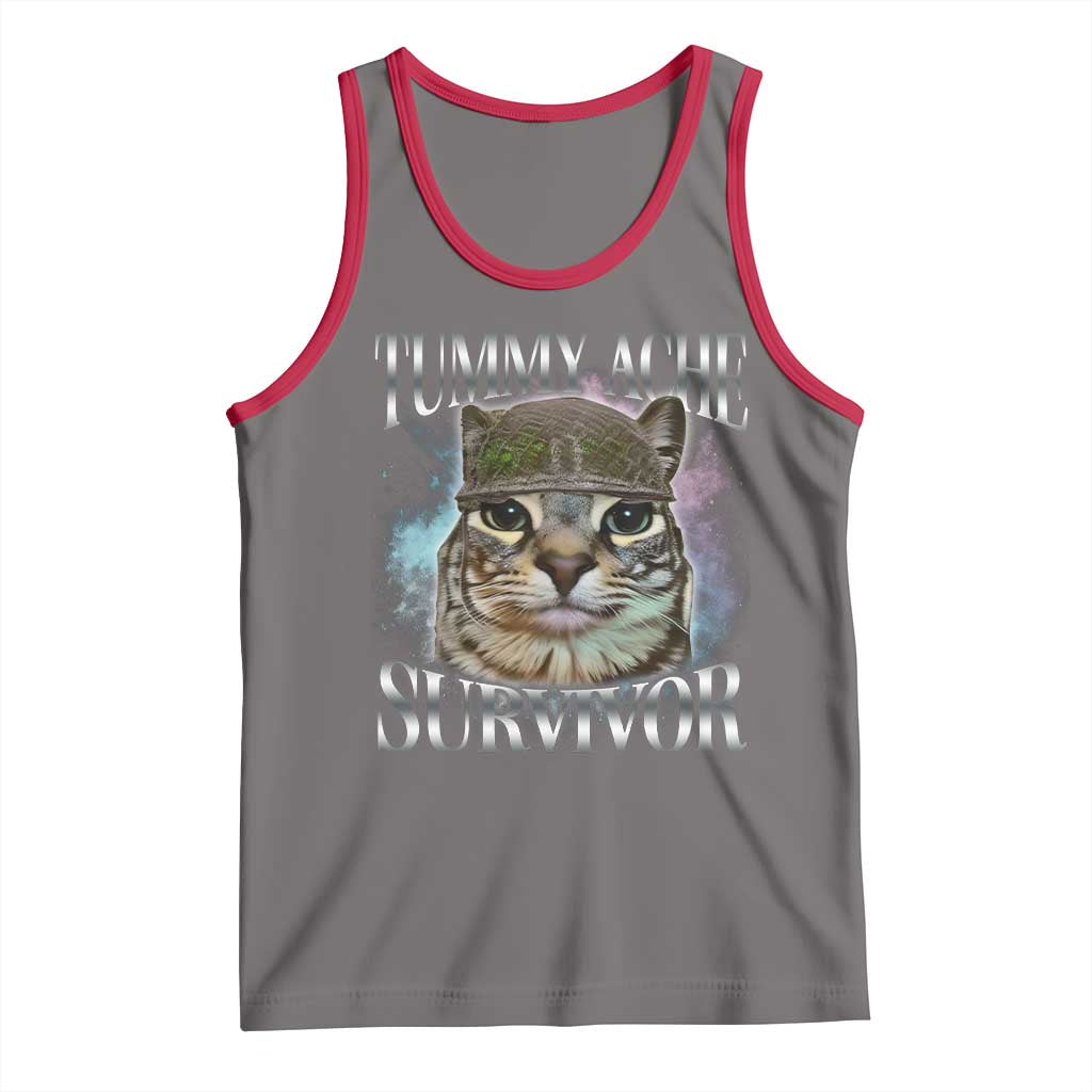 Tummy Ache Survivor Cat Meme Tank Top Vintage 90s Graphic Funny Stomach Issues Bootleg TS10 Deep Heather Red Print Your Wear