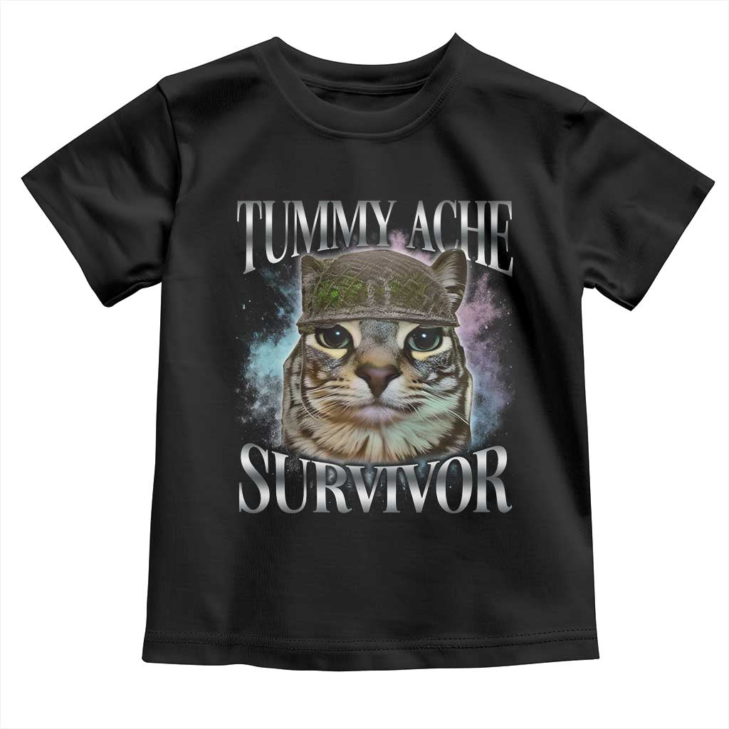 Tummy Ache Survivor Cat Meme Toddler T Shirt Vintage 90s Graphic Funny Stomach Issues Bootleg TS10 Black Print Your Wear