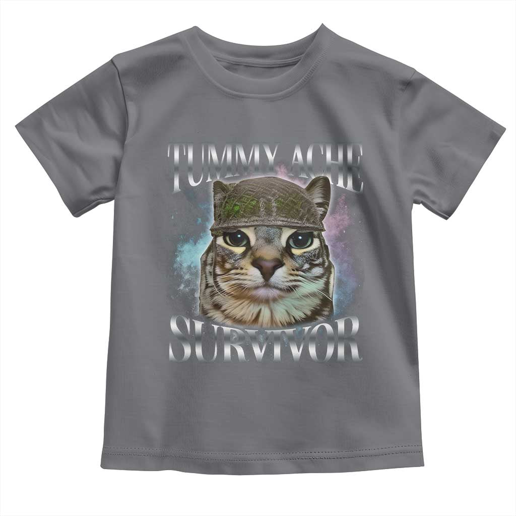 Tummy Ache Survivor Cat Meme Toddler T Shirt Vintage 90s Graphic Funny Stomach Issues Bootleg TS10 Charcoal Print Your Wear