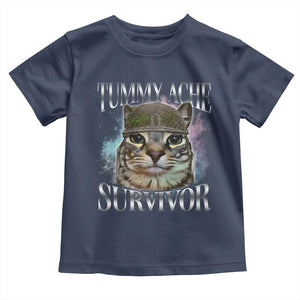 Tummy Ache Survivor Cat Meme Toddler T Shirt Vintage 90s Graphic Funny Stomach Issues Bootleg TS10 Navy Print Your Wear