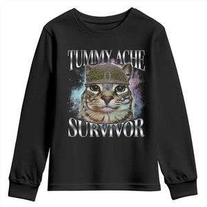 Tummy Ache Survivor Cat Meme Youth Sweatshirt Vintage 90s Graphic Funny Stomach Issues Bootleg TS10 Black Print Your Wear