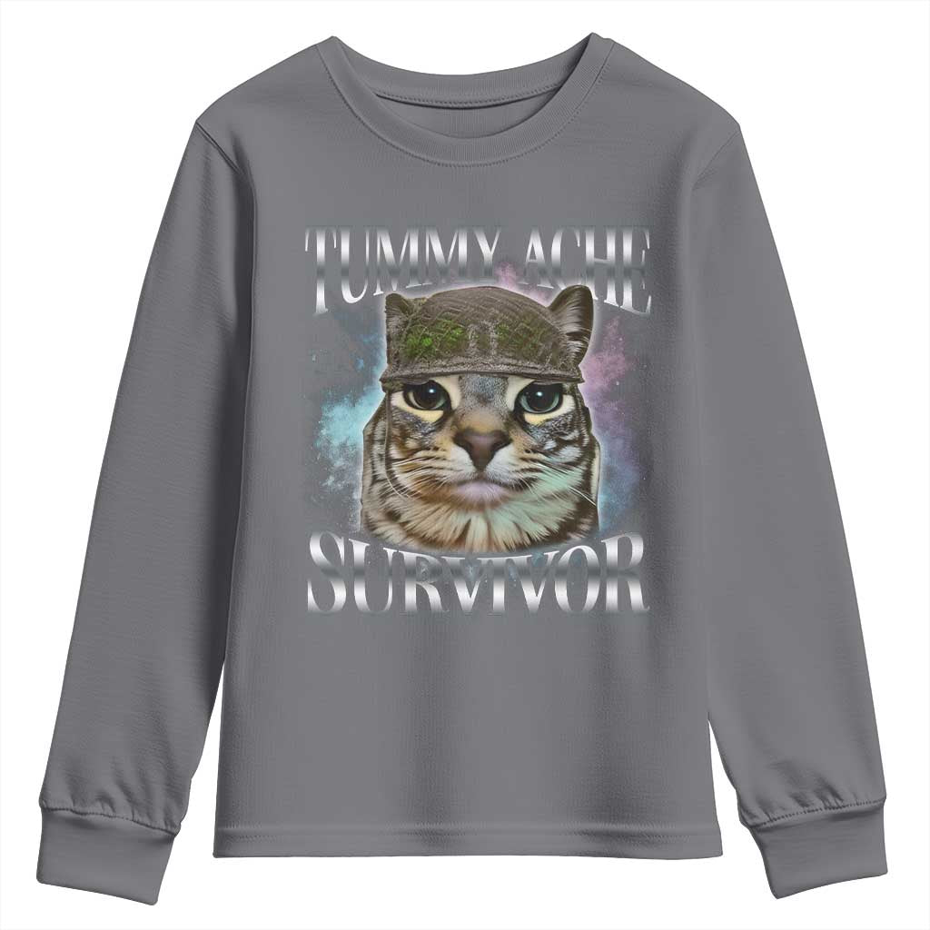 Tummy Ache Survivor Cat Meme Youth Sweatshirt Vintage 90s Graphic Funny Stomach Issues Bootleg TS10 Charcoal Print Your Wear