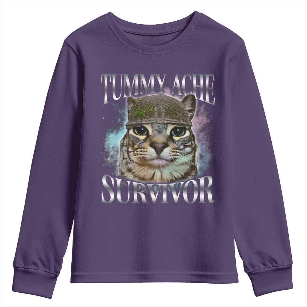 Tummy Ache Survivor Cat Meme Youth Sweatshirt Vintage 90s Graphic Funny Stomach Issues Bootleg TS10 Purple Print Your Wear