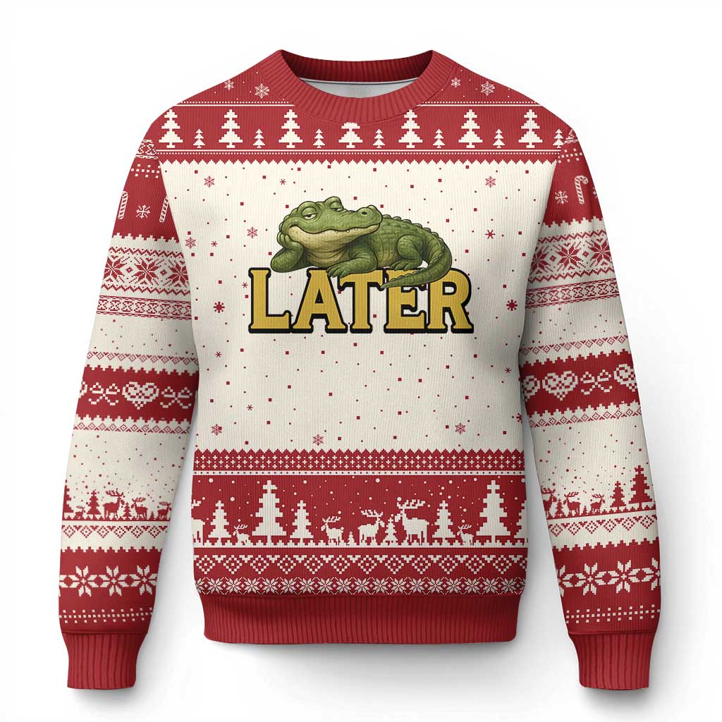 See You Later Alligator Ugly Christmas Sweater Funny Teacher Meme Viral Quote TS10 Beige Red Print Your Wear