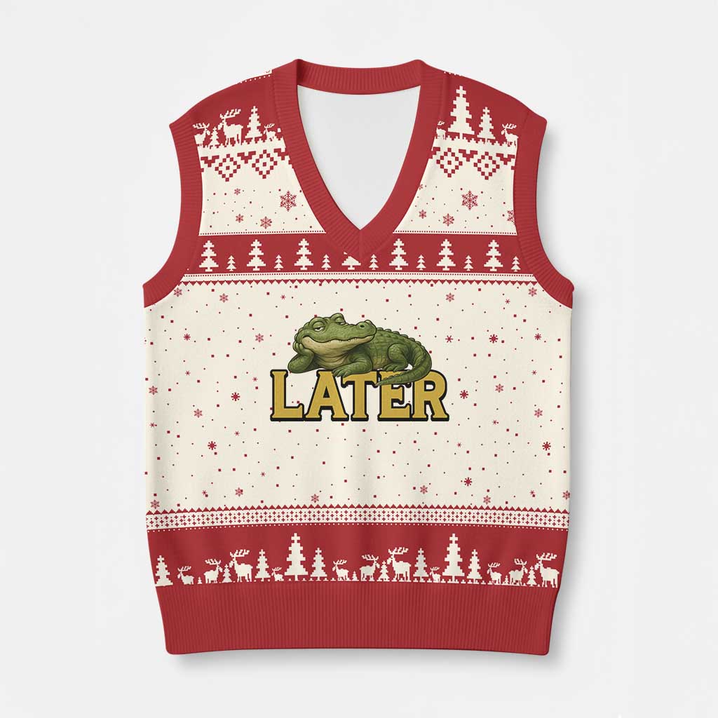 See You Later Alligator V-Neck Knit Sweater Vest Funny Teacher Meme Viral Quote TS10 Beige Red Print Your Wear