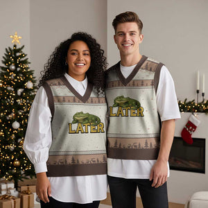 See You Later Alligator V-Neck Knit Sweater Vest Funny Teacher Meme Viral Quote TS10 Mocha Mousse Print Your Wear