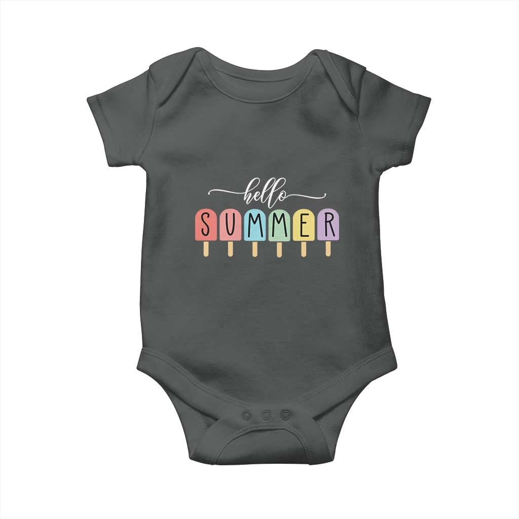 Hello Summer Vacation Ice Cream Popsicle Ice Lolly Baby Onesie TS10 Dark Heather Print Your Wear