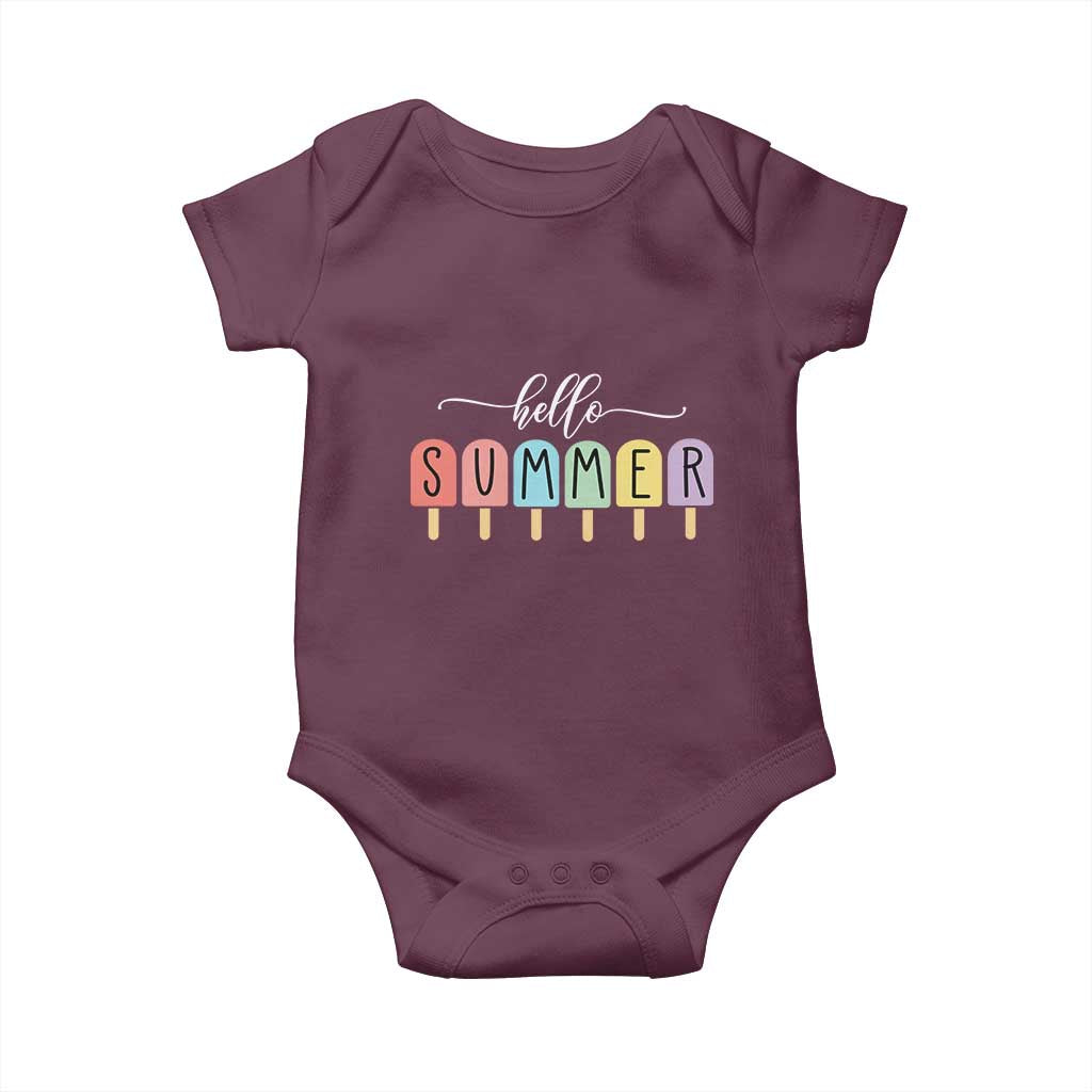 Hello Summer Vacation Ice Cream Popsicle Ice Lolly Baby Onesie TS10 Maroon Print Your Wear