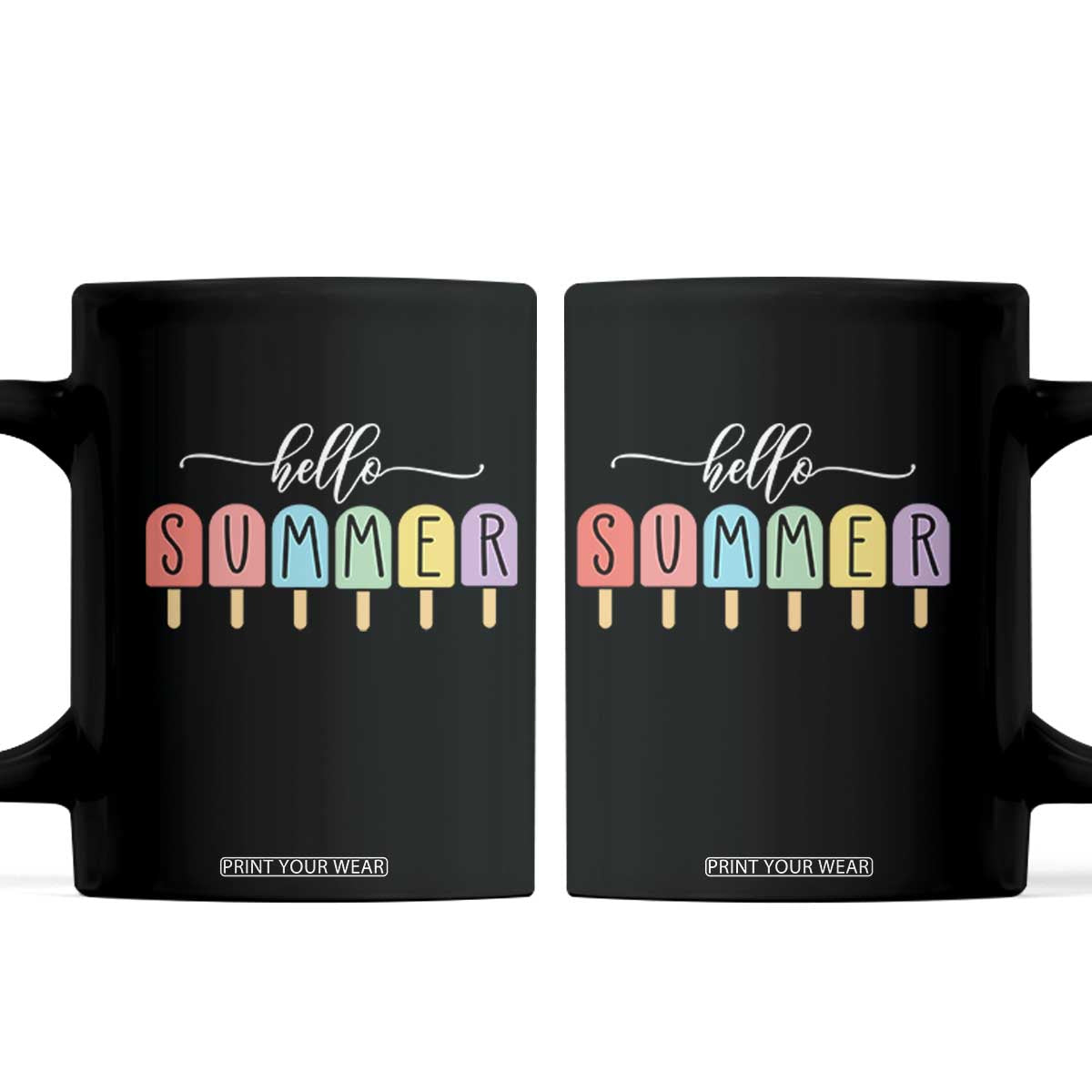 Hello Summer Vacation Ice Cream Popsicle Ice Lolly Coffee Mug TS10 Black Print Your Wear