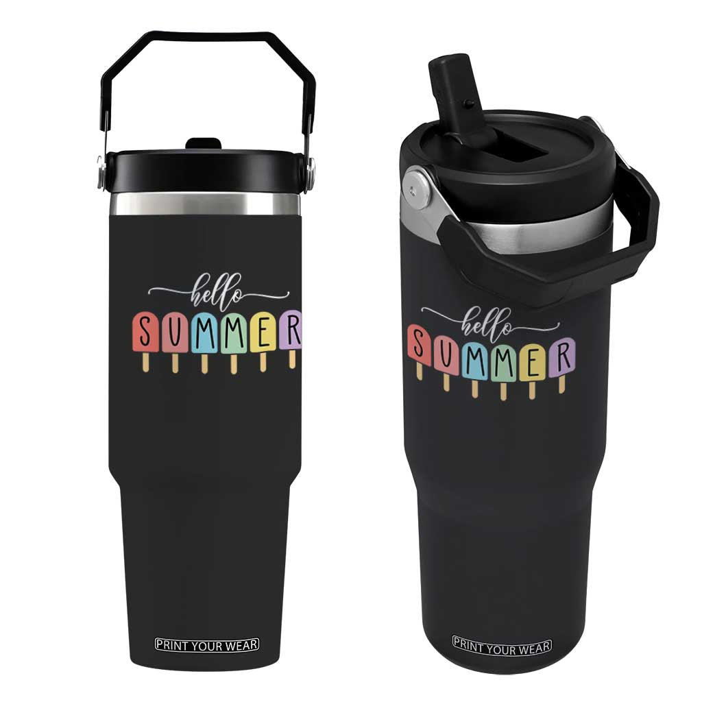 Hello Summer Vacation Ice Cream Popsicle Ice Lolly Flip Straw Tumbler TS10 One Size: 30 oz Black Print Your Wear