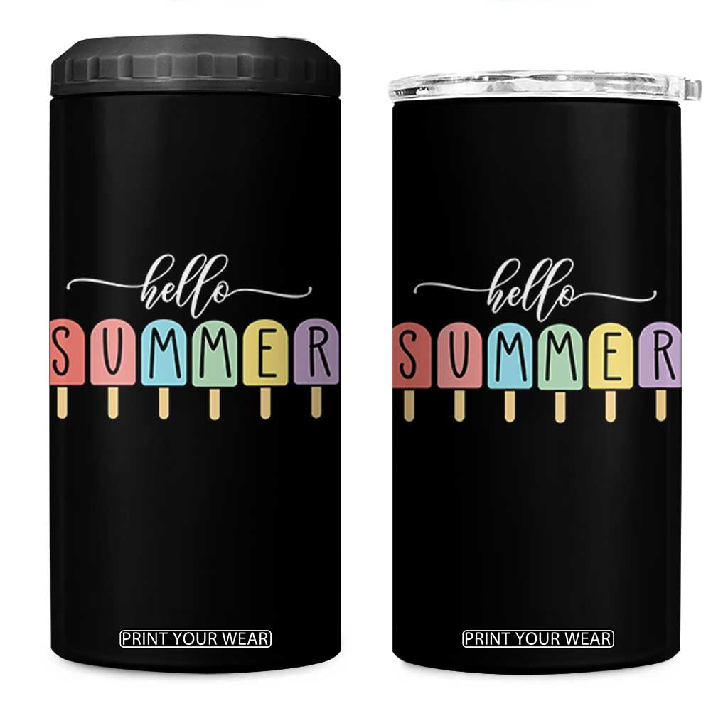 Hello Summer Vacation Ice Cream Popsicle Ice Lolly 4 in 1 Can Cooler Tumbler TS10 One Size: 16 oz Black Print Your Wear