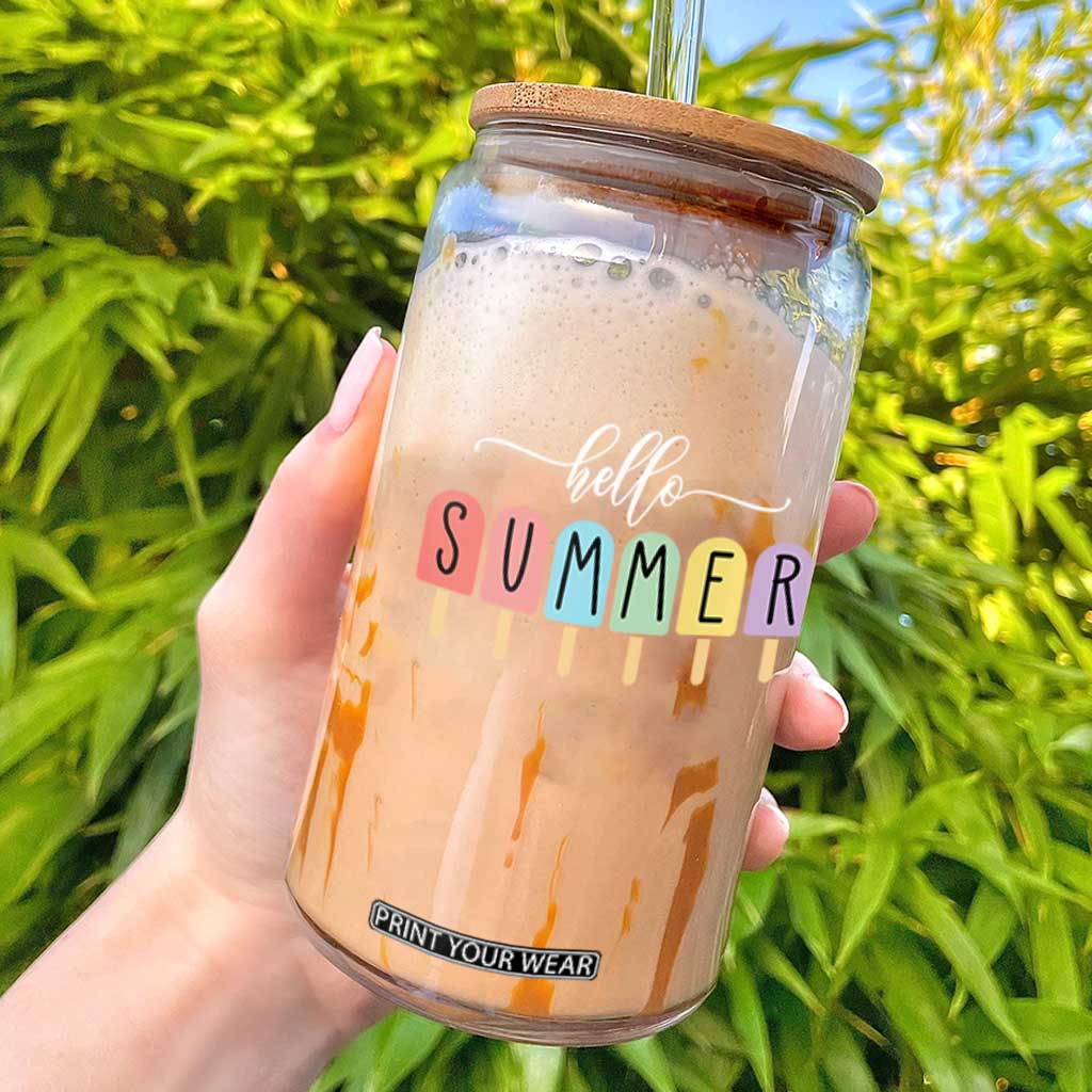 Hello Summer Vacation Ice Cream Popsicle Ice Lolly Glass Can TS10 Black Print Your Wear