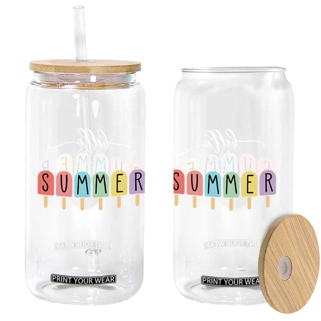 Hello Summer Vacation Ice Cream Popsicle Ice Lolly Glass Can TS10 Print Your Wear