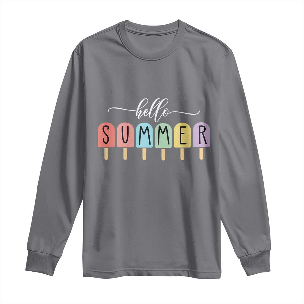 Hello Summer Vacation Ice Cream Popsicle Ice Lolly Long Sleeve Shirt TS10 Charcoal Print Your Wear