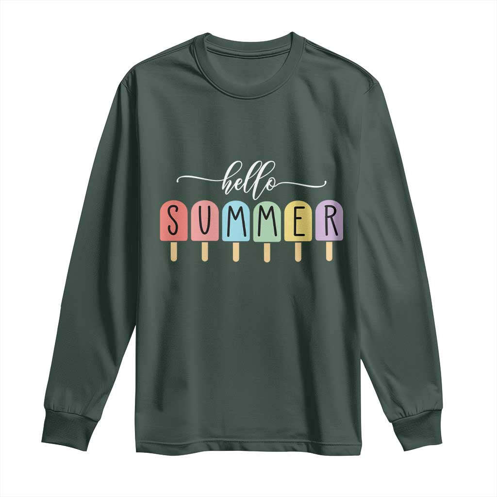 Hello Summer Vacation Ice Cream Popsicle Ice Lolly Long Sleeve Shirt TS10 Dark Forest Green Print Your Wear