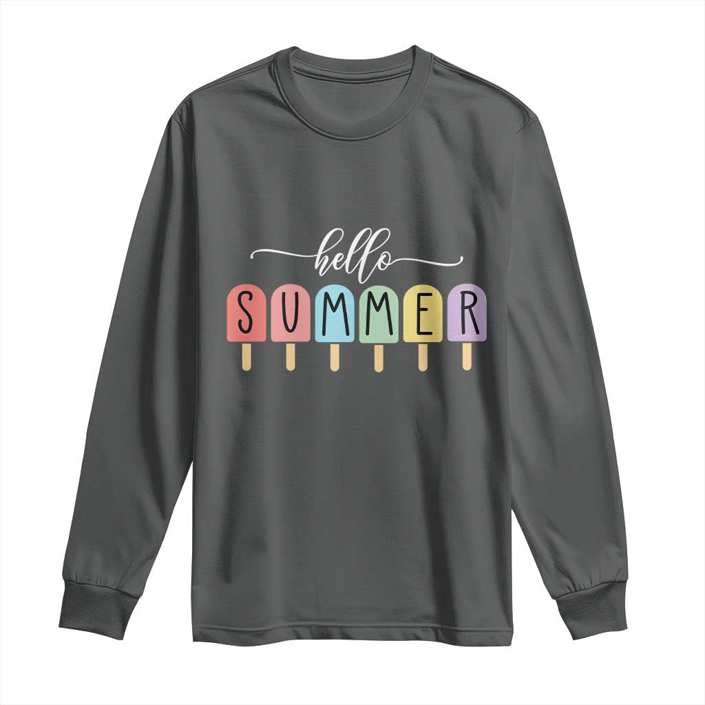 Hello Summer Vacation Ice Cream Popsicle Ice Lolly Long Sleeve Shirt TS10 Dark Heather Print Your Wear