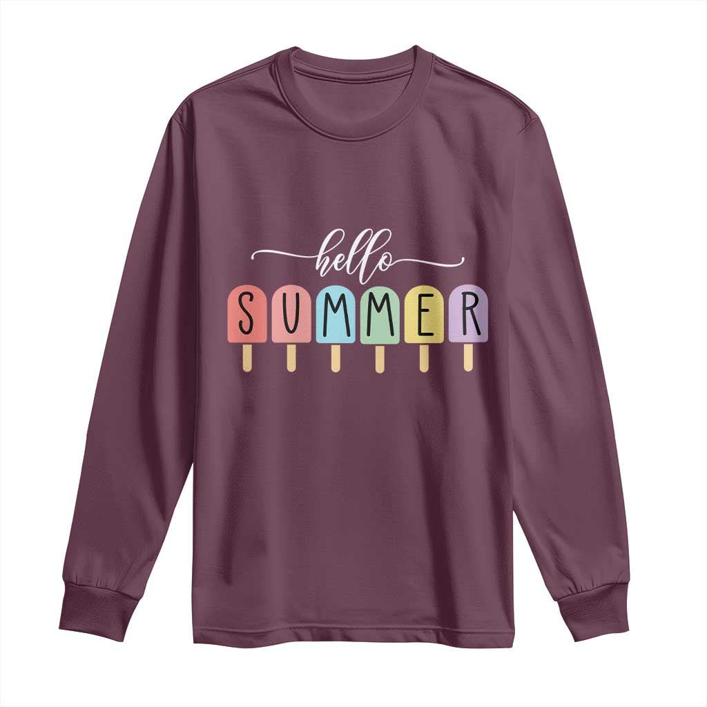 Hello Summer Vacation Ice Cream Popsicle Ice Lolly Long Sleeve Shirt TS10 Maroon Print Your Wear