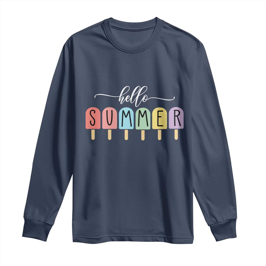 Hello Summer Vacation Ice Cream Popsicle Ice Lolly Long Sleeve Shirt TS10 Navy Print Your Wear