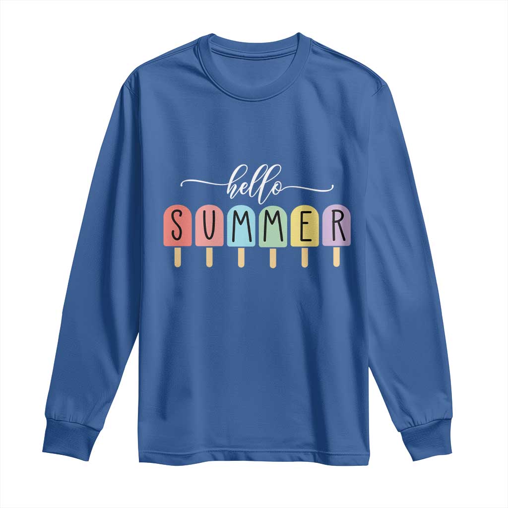 Hello Summer Vacation Ice Cream Popsicle Ice Lolly Long Sleeve Shirt TS10 Royal Blue Print Your Wear