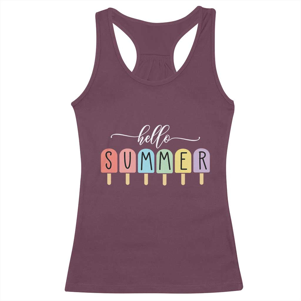 Hello Summer Vacation Ice Cream Popsicle Ice Lolly Racerback Tank Top TS10 Maroon Print Your Wear