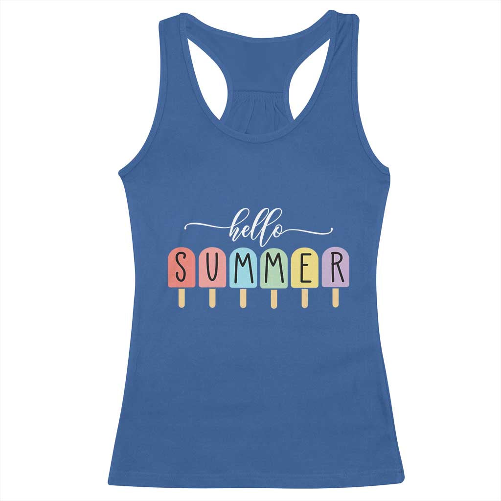Hello Summer Vacation Ice Cream Popsicle Ice Lolly Racerback Tank Top TS10 Royal Blue Print Your Wear