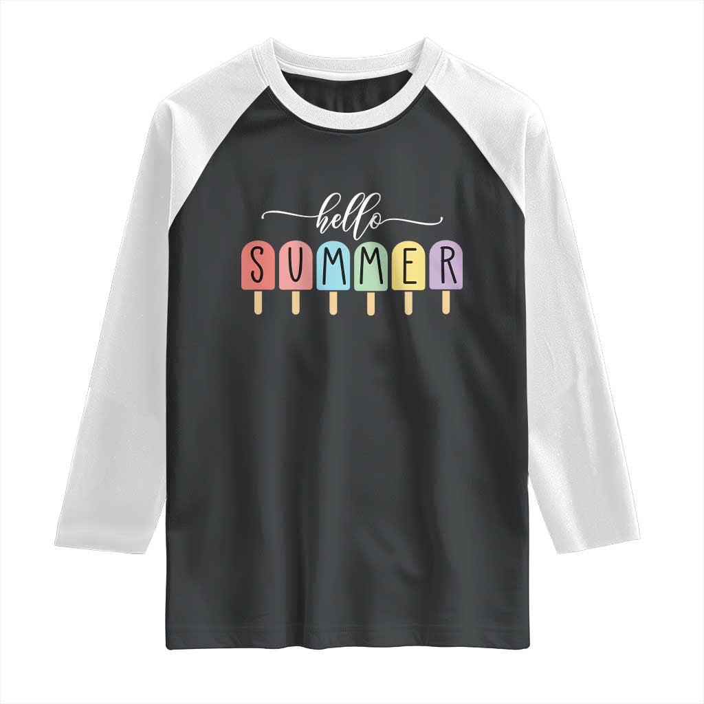 Hello Summer Vacation Ice Cream Popsicle Ice Lolly Raglan Shirt TS10 Black White Print Your Wear