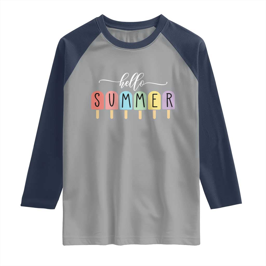 Hello Summer Vacation Ice Cream Popsicle Ice Lolly Raglan Shirt TS10 Sport Gray Navy Print Your Wear