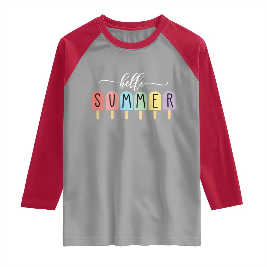 Hello Summer Vacation Ice Cream Popsicle Ice Lolly Raglan Shirt TS10 Sport Gray Red Print Your Wear