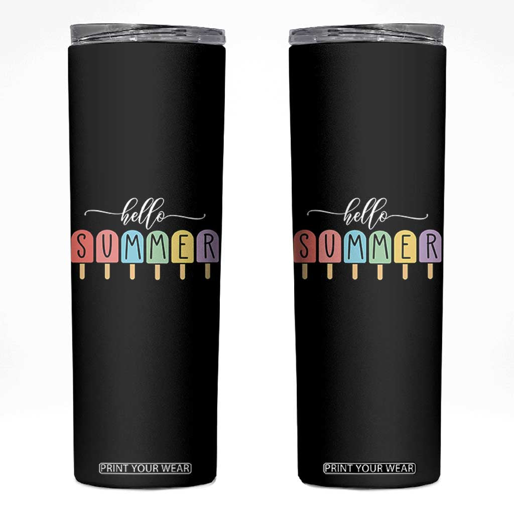 Hello Summer Vacation Ice Cream Popsicle Ice Lolly Skinny Tumbler TS10 Black Print Your Wear