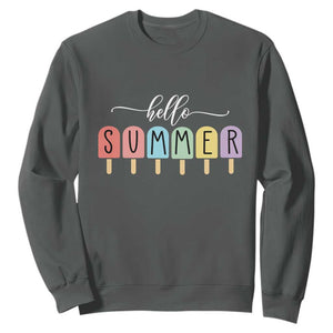 Hello Summer Vacation Ice Cream Popsicle Ice Lolly Sweatshirt TS10 Dark Heather Print Your Wear