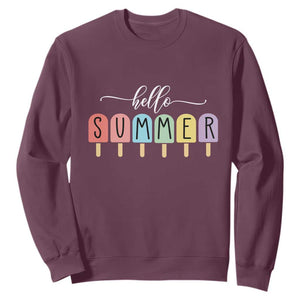 Hello Summer Vacation Ice Cream Popsicle Ice Lolly Sweatshirt TS10 Maroon Print Your Wear