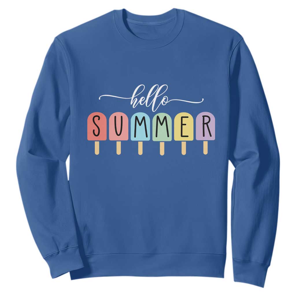 Hello Summer Vacation Ice Cream Popsicle Ice Lolly Sweatshirt TS10 Royal Blue Print Your Wear