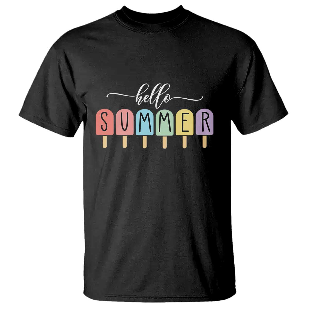 Hello Summer Vacation Ice Cream Popsicle Ice Lolly T Shirt TS10 Black Print Your Wear