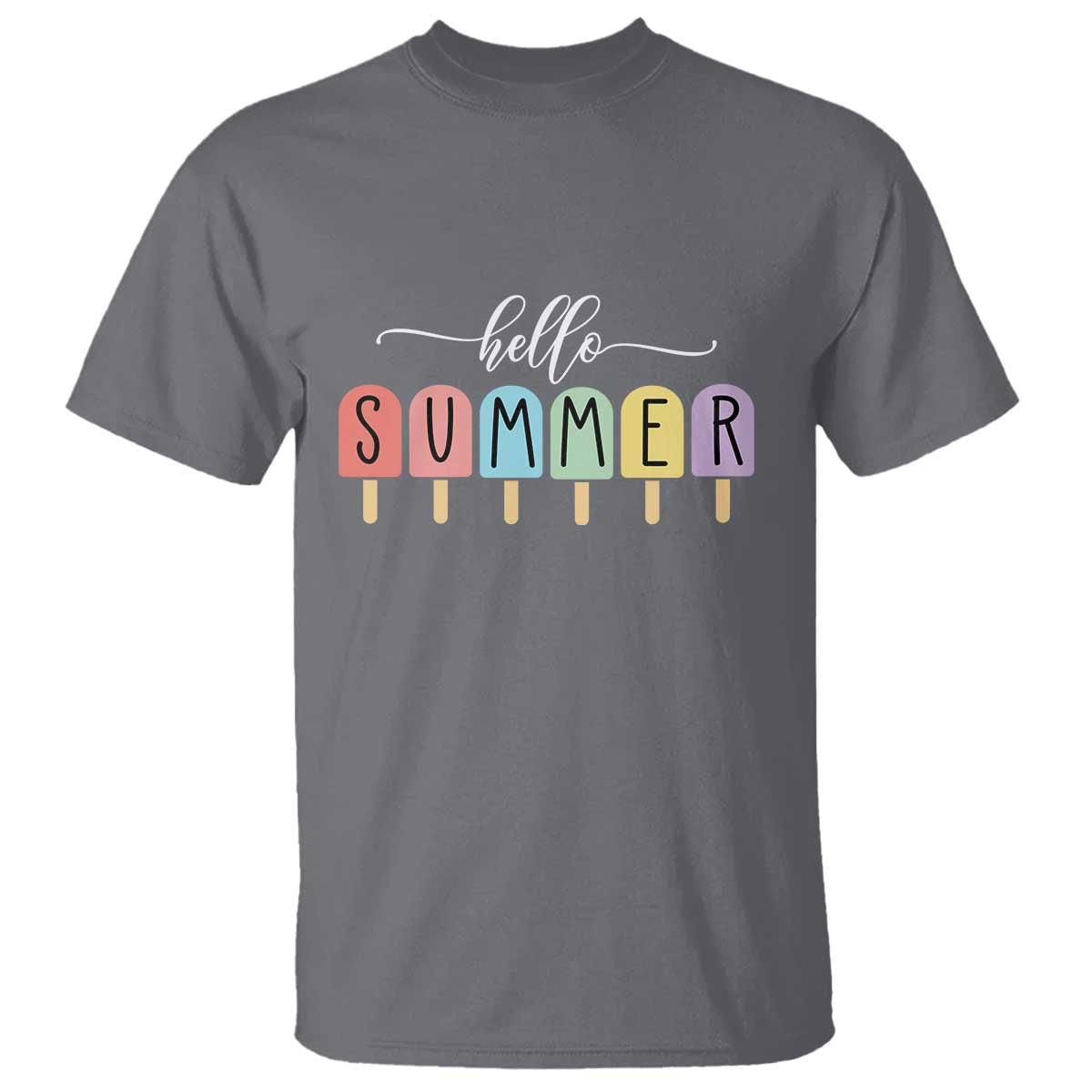 Hello Summer Vacation Ice Cream Popsicle Ice Lolly T Shirt TS10 Charcoal Print Your Wear