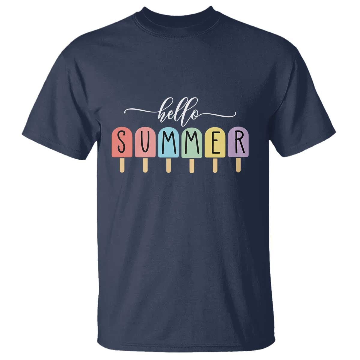 Hello Summer Vacation Ice Cream Popsicle Ice Lolly T Shirt TS10 Navy Print Your Wear