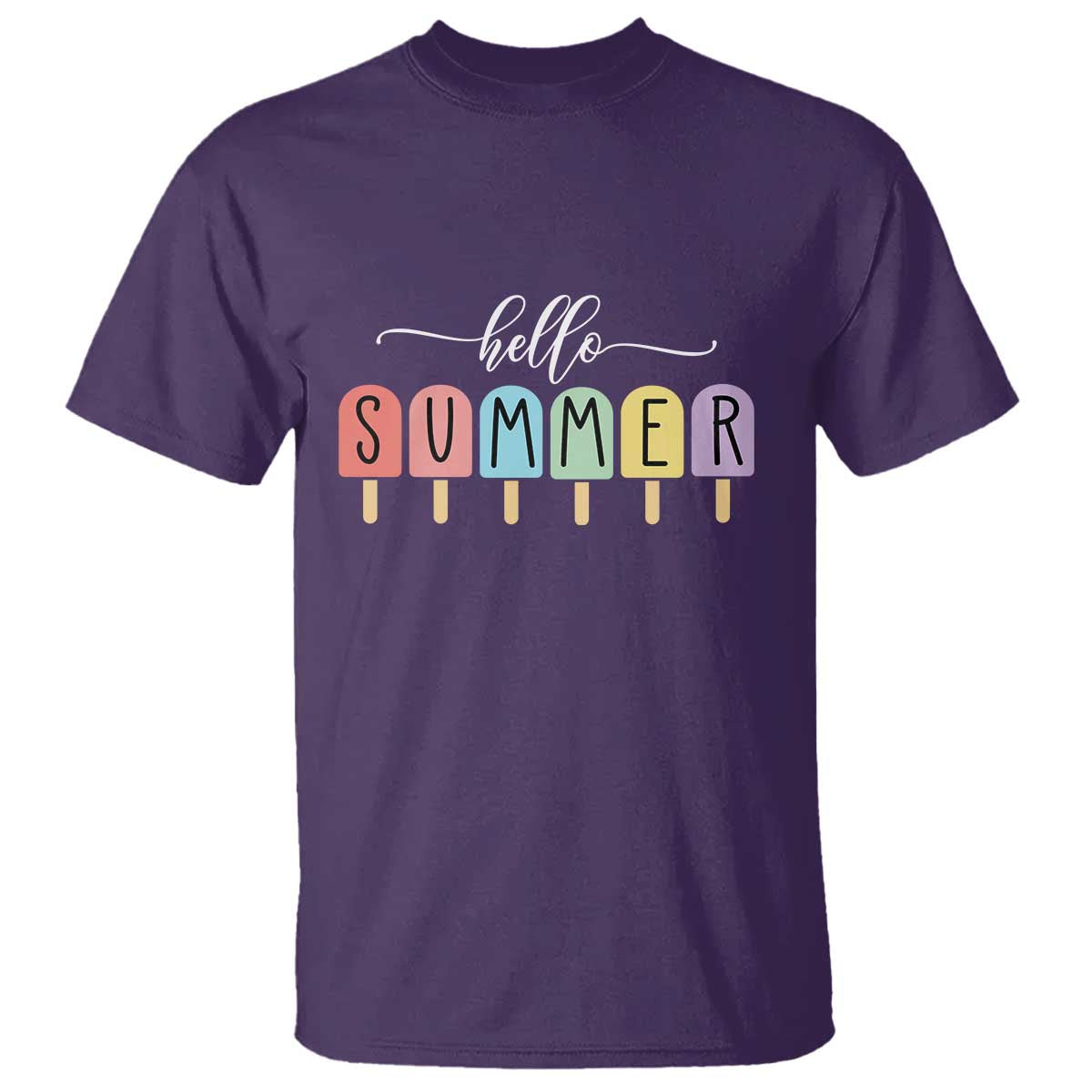 Hello Summer Vacation Ice Cream Popsicle Ice Lolly T Shirt TS10 Purple Print Your Wear