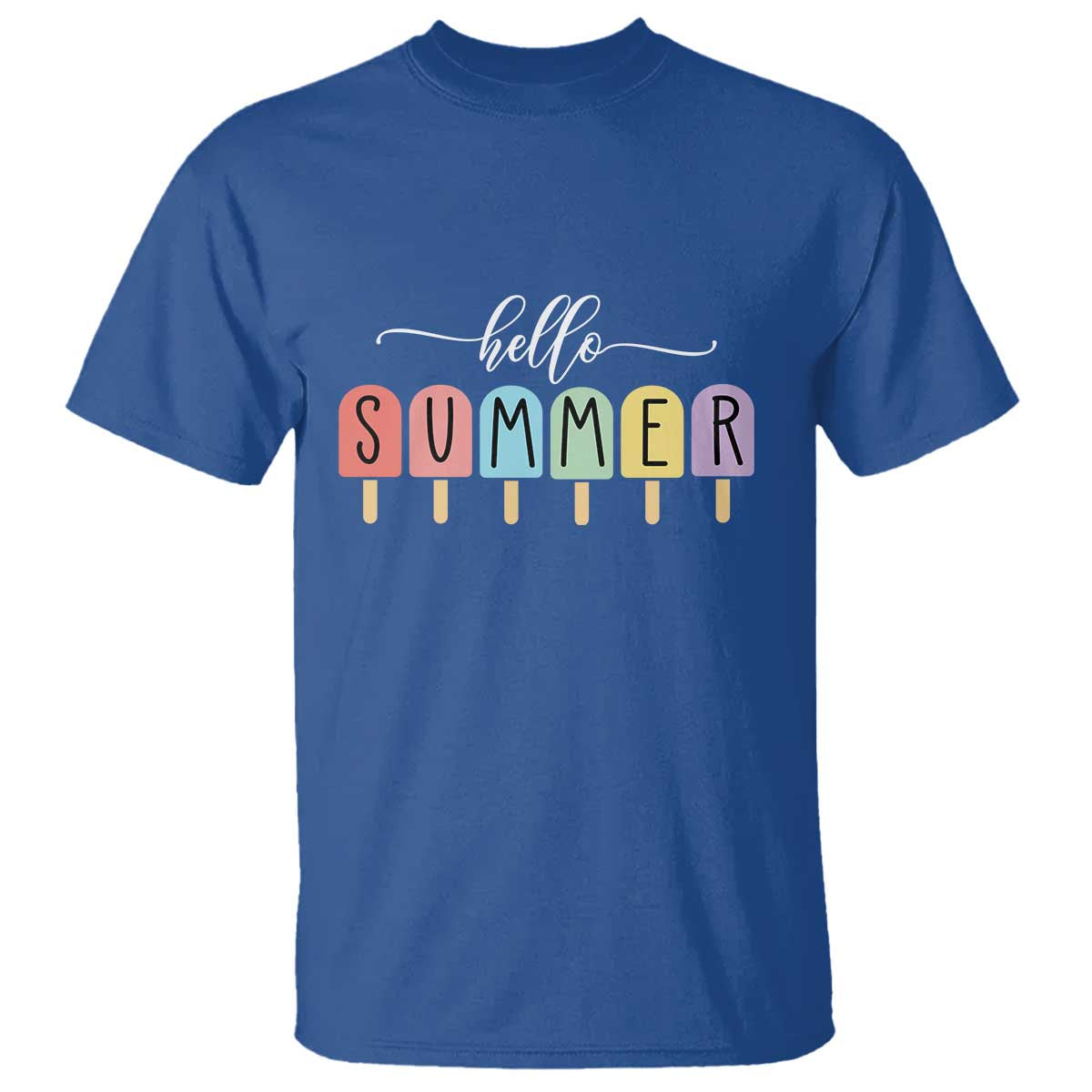 Hello Summer Vacation Ice Cream Popsicle Ice Lolly T Shirt TS10 Royal Blue Print Your Wear