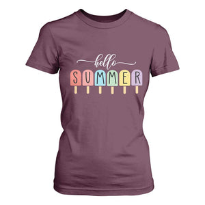 Hello Summer Vacation Ice Cream Popsicle Ice Lolly T Shirt For Women TS10 Maroon Print Your Wear